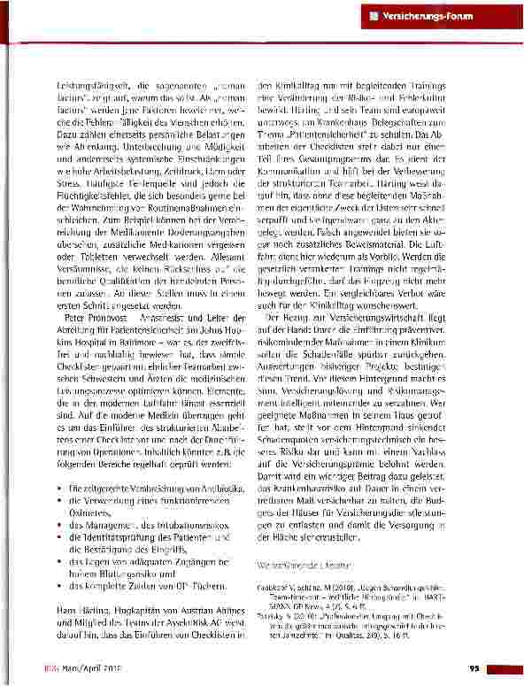 Vorschauseite 2: Aus der Luftfahrt lernen -Patientensicherheit durch gesetzlich verpflichtende OP-Checklisten