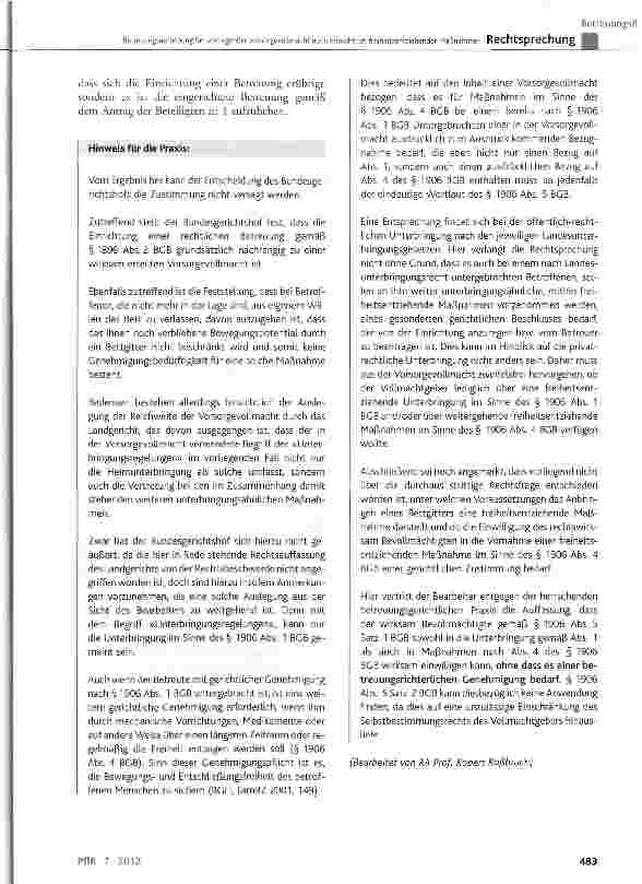 Vorschauseite 3: Betreuungsaufhebung bei vorliegender Vorsorgevollmacht auch hinsichtlich freiheitsentziehender Maßnahmen