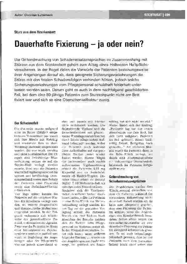 Vorschauseite 1: Dauerhafte Fixierung - ja oder nein?