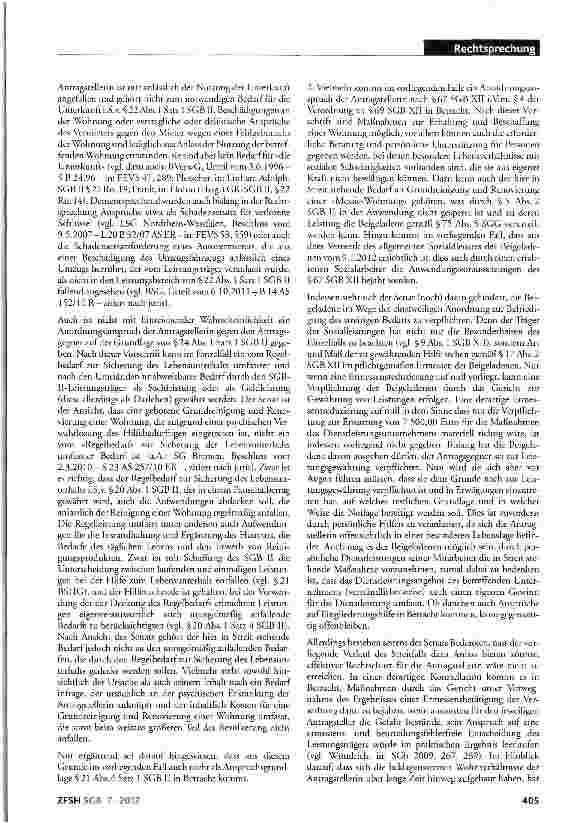 Vorschauseite 4: Crundreinigung und Renovierung einer Messie-Wohnung; kein Anspruch auf Kostenübernahme nach SGB II; Hilfe zur Überwindung besonderer sozialer Schwierigkeiten; fehlender Anordnungs…