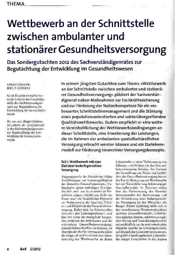Vorschauseite 1: Wettbewerb an der Schnittstelle zwischen ambulanter und stationärer Gesundheitsversorgung