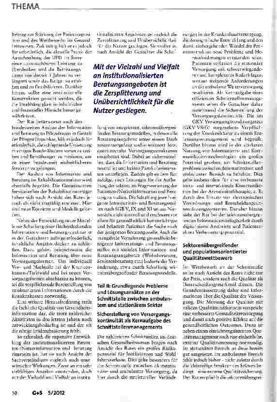Vorschauseite 3: Wettbewerb an der Schnittstelle zwischen ambulanter und stationärer Gesundheitsversorgung