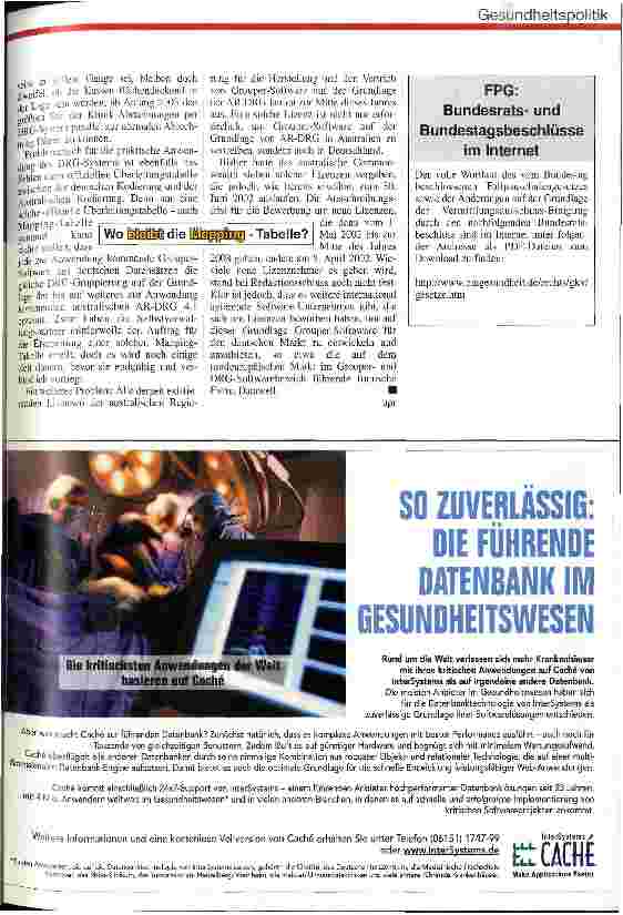 Vorschauseite 2: Umsetzung in vollem Gange Fallpauschalengesetz/Grouper-Software