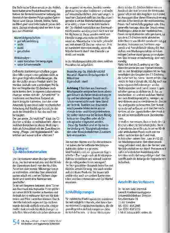Vorschauseite 2: Ist durch die Einführung des CE-Zeichens der Einsatz von Barrieretextilien im Krankenhaus sicherer geworden?