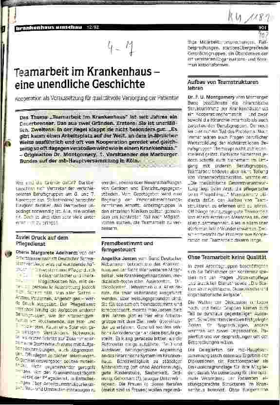 Vorschauseite 1: Teamarbeit im Krankenhaus - eine unendliche Geschichte