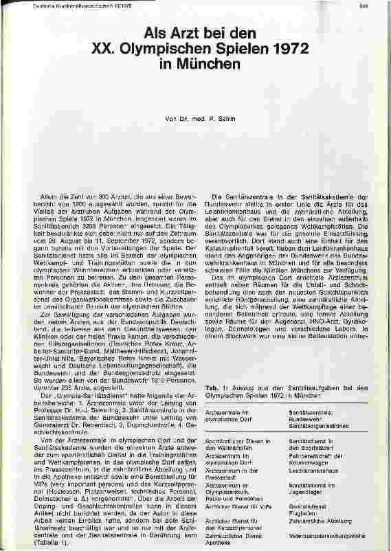 Vorschauseite 1: Als Arzt bei den XX. Olympischen Spielen 1972 in München