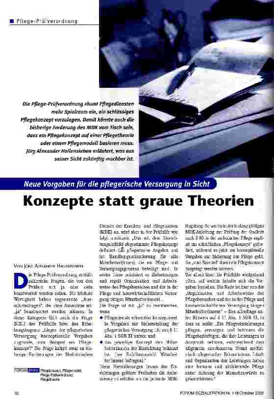 Vorschauseite 1: Konzepte statt graue Theorien Neue Vorgaben für die pflegerische Versorgung in Sicht