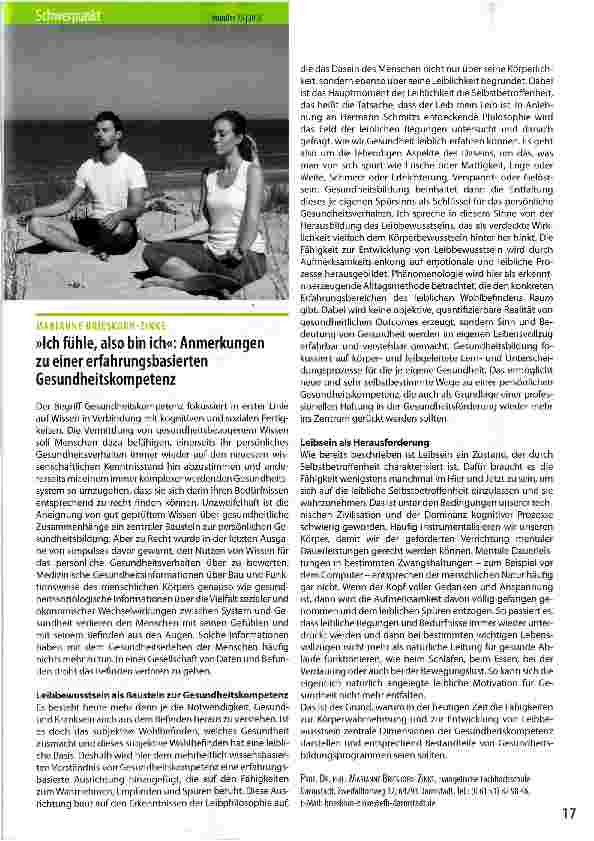 Vorschauseite 1: »Ich fühle, also bin ich«: Anmerkungen zu einer erfahrungsbasierten Gesundheitskompetenz