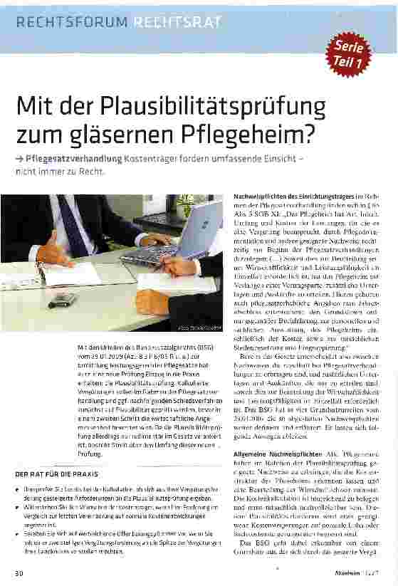 Vorschauseite 1: Mit der Plausibilitätsprüfung zum gläsernen Pflegeheim?
