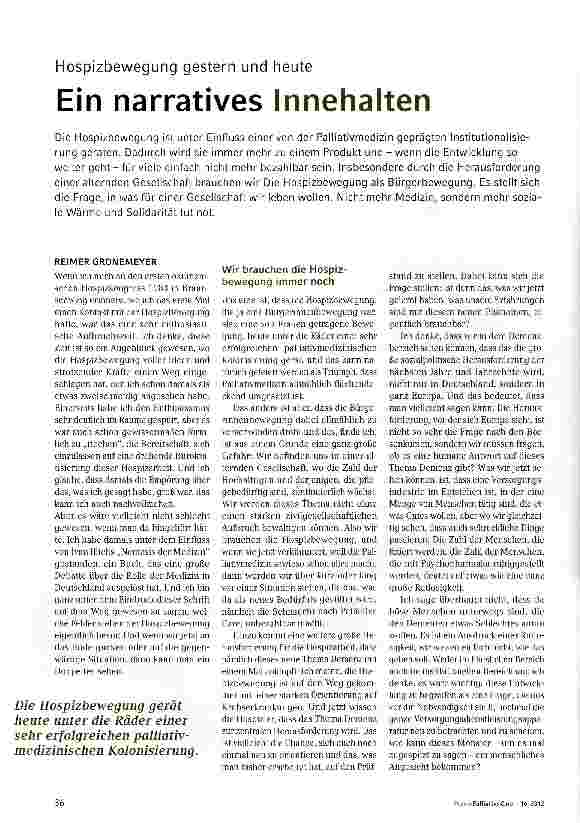 Vorschauseite 1: Hospizbewegung gestern und heuteEin narratives Innehalten