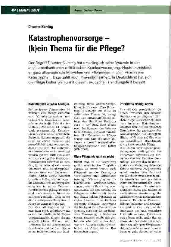 Vorschauseite 1: Katastrophenvorsorge -(k)ein Thema für die Pflege?