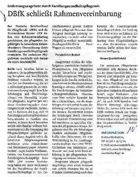 Vorschauseite 1: DBfK schließt Rahmenvereinbarung