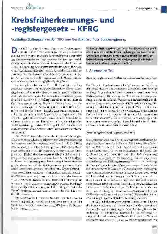 Vorschauseite 1: Krebsfrüherkennungsund -registergesetz - KFRG
