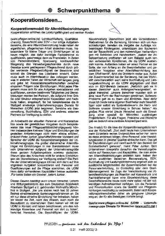 Vorschauseite 1: Kooperationsideen Kooperationsmodell für Altenhilfeeinrichtungen