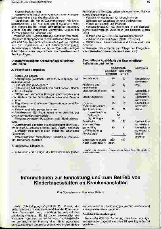 Vorschauseite 1: Informationen zur Einrichtung und zum Betrieb von Kindertagesstätten an Krankenanstalten
