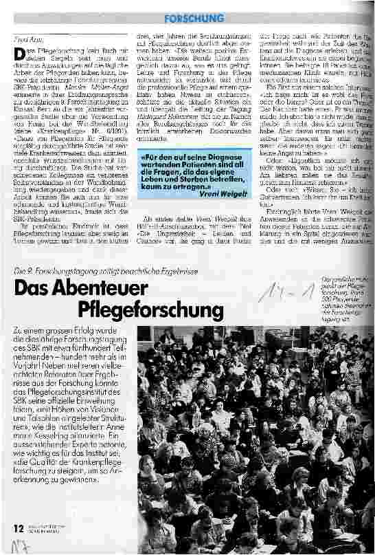 Vorschauseite 1: Die 9. Forschungstagung zeitigt beachtliche Ergebnisse Das Abenteuer Pflegeforschung