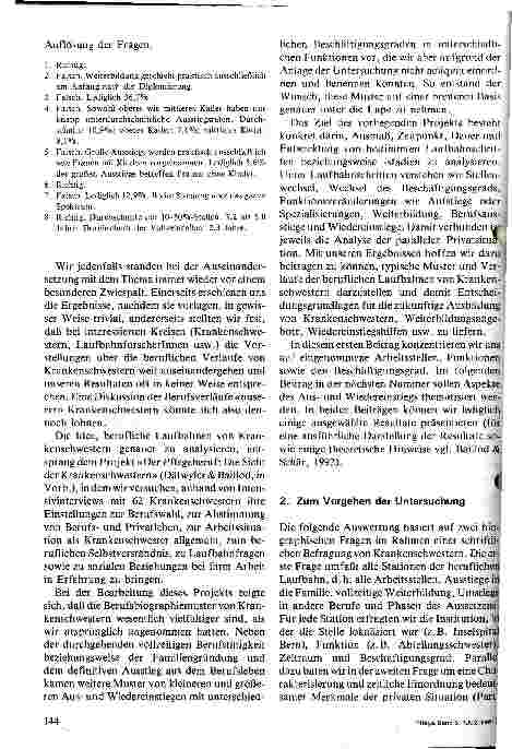 Vorschauseite 2: Laufbahnmuster von Krankenschwestern Teil I: Arbeitsstellen, Funktionen; Beschäftigungsgrade
