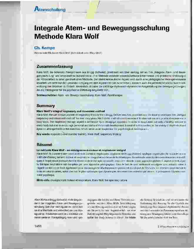 Vorschauseite 1: Integrale Atemund Bewegungsschulung Methode Klara Wolf