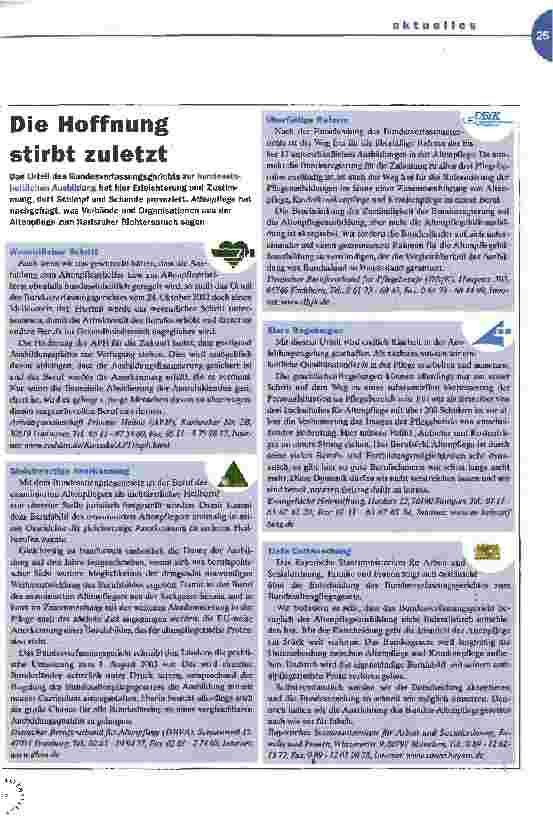 Vorschauseite 1: Die Hoffnung stirbt zuletzt