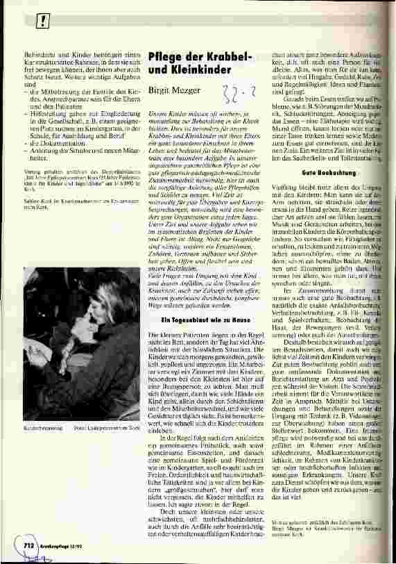 Vorschauseite 1: Aufgaben der Pflege bei Epilepsiekranken Pflege der Krabbelund Kleinkinder