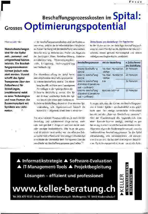 Vorschauseite 1: Beschaffungsprozesskosten im Spital Grosses Optimierungspotential