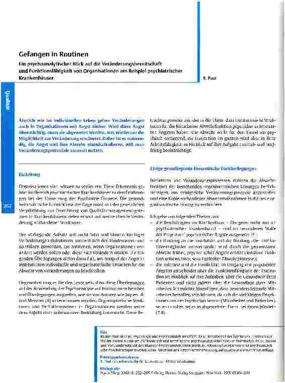 Vorschauseite 1: Gefangen in Routinen Ein psychoanalytischer Blick auf die Veränderungsbereitschaft und Funktionsfähigkeit von Organisationen am Beispiel psychiatrischer Krankenhäuser