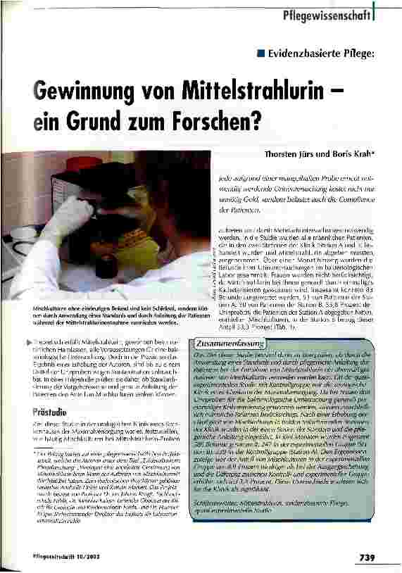 Vorschauseite 1: Gewinnung von Mittelstrahlurin - ein Grund zum Forschen? Evidenzbasierte Pflege