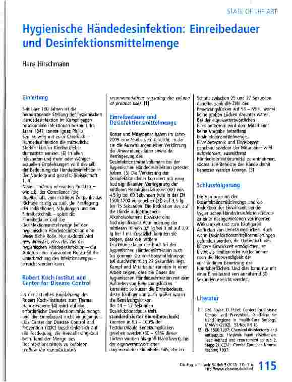 Vorschauseite 1: Hygienische Händedesinfektion: Einreibedauer und Desinfektionsmittelmenge