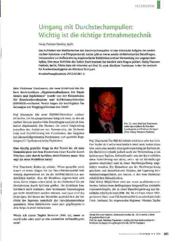 Vorschauseite 1: Umgang mit Durchstechampullen: Wichtig ist die richtige Entnahmetechnik