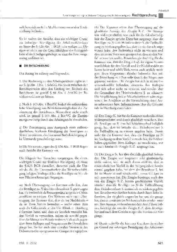 Vorschauseite 3: Zustimmungsersetzung zur fristlosen Kündigung eines Betriebsratsmitglieds BetrVG § 103 Abs. 1 und Abs. 2 Satz 1; KSchG § 15 Abs. 1; BGB § 626 Abs. 1 und Abs. 2