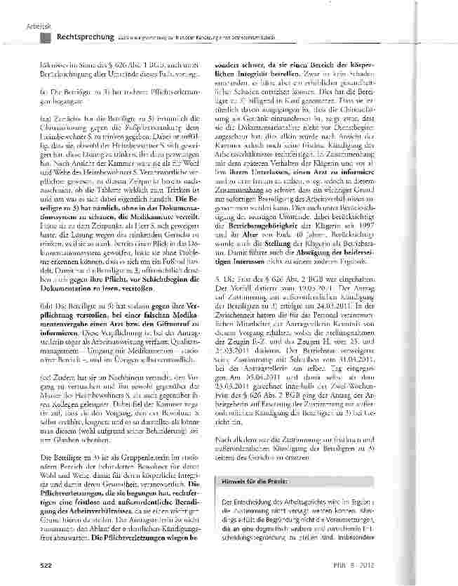 Vorschauseite 4: Zustimmungsersetzung zur fristlosen Kündigung eines Betriebsratsmitglieds BetrVG § 103 Abs. 1 und Abs. 2 Satz 1; KSchG § 15 Abs. 1; BGB § 626 Abs. 1 und Abs. 2