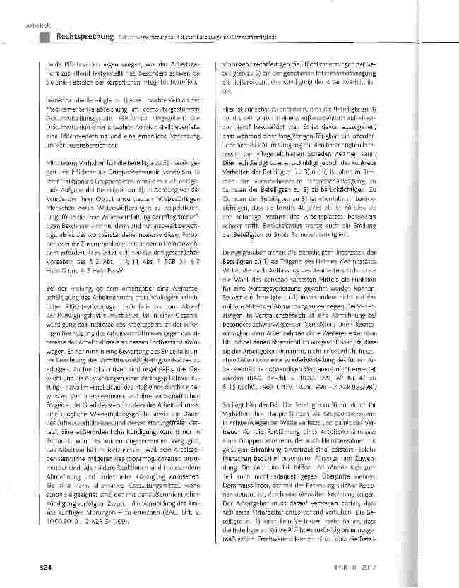 Vorschauseite 6: Zustimmungsersetzung zur fristlosen Kündigung eines Betriebsratsmitglieds BetrVG § 103 Abs. 1 und Abs. 2 Satz 1; KSchG § 15 Abs. 1; BGB § 626 Abs. 1 und Abs. 2