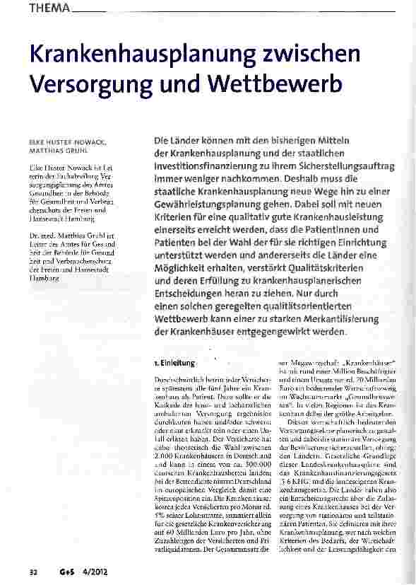 Vorschauseite 1: Krankenhausplanung zwischen Versorgung und Wettbewerb