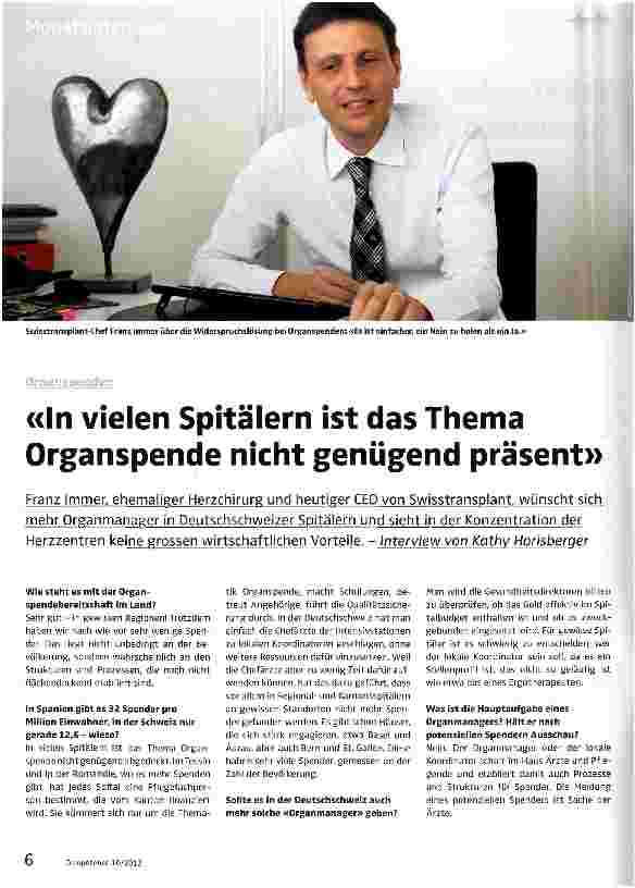 Vorschauseite 1: «In vielen Spitälern ist das Thema Organspende nicht genügend präsent»