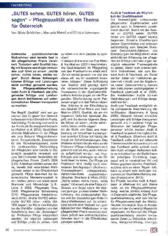 Vorschauseite 1: „GUTES sehen, GUTES hören, GUTES sagen - Pflegequalität als ein Thema für Österreich
