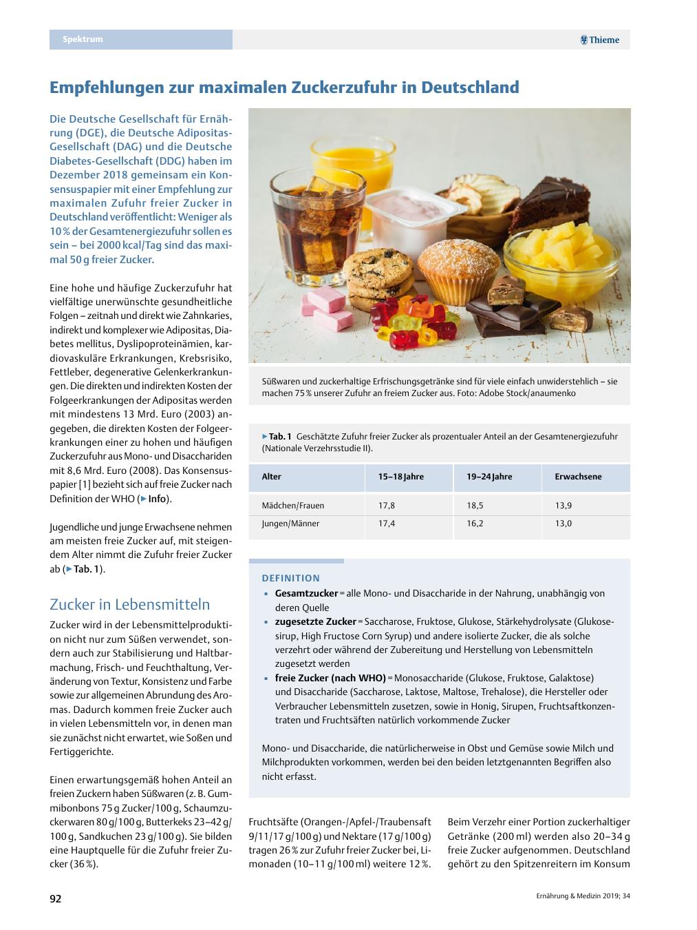 Vorschauseite 1: Empfehlungen zur maximalen Zuckerzufuhr in Deutschland