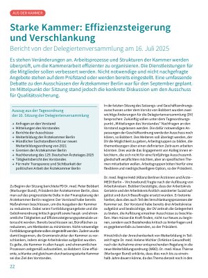 Vorschauseite 1: Starke Kammer: Effizienz steigerung und Verschlankung Bericht von der Delegiertenversammlung am 16. Juli 2025