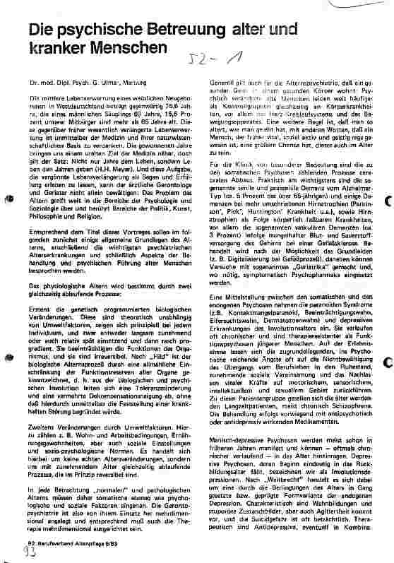 Vorschauseite 1: Die psychische Betreuung alter und kranker Menschen