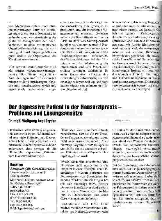 Vorschauseite 2: Reformen drohen Managementressourcen in Krankenhäusern zu überfordern Veränderungsmanagement als neue Herausforderung für die Gesundheitswirtschaft