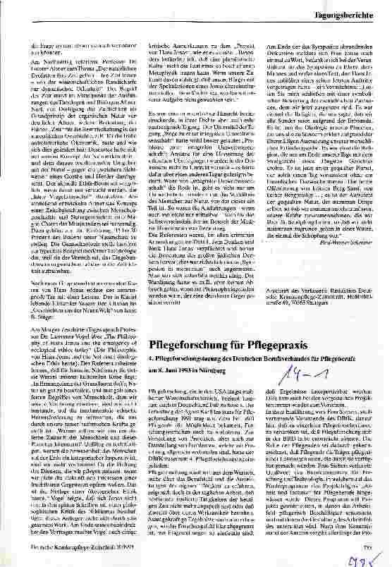 Vorschauseite 1: Pflegeforschung für Pflegepraxis Nürnberg 4.Pflegeforschungstag d. Dt.Berufsverbands für Pflegeberufe 8.6.93