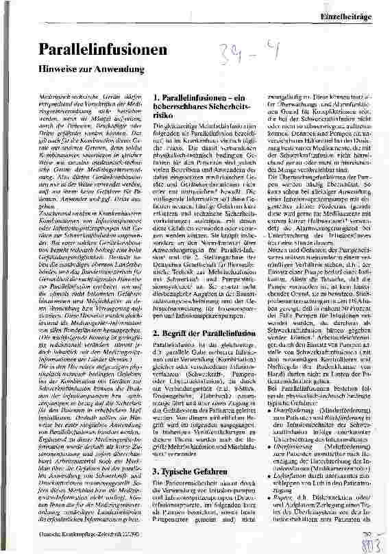 Vorschauseite 1: Parallelinfusionen Hinweise zur Anwendung