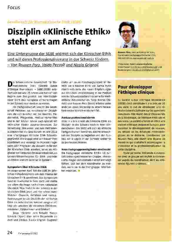 Vorschauseite 1: Disziplin «Klinische Ethik» steht erst am Anfang