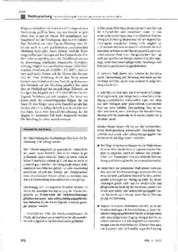 Vorschauseite 5: Zur Verkehrssicherungspflicht auf einer geschlossenen psychiatrischen Station