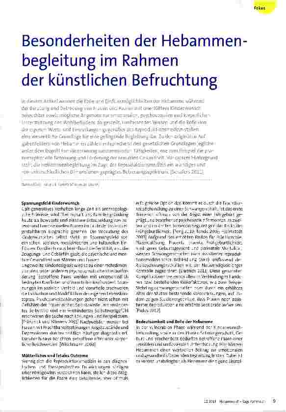 Vorschauseite 1: Besonderheiten der Hebammen begleitung im Rahmen der künstlichen Befruchtung