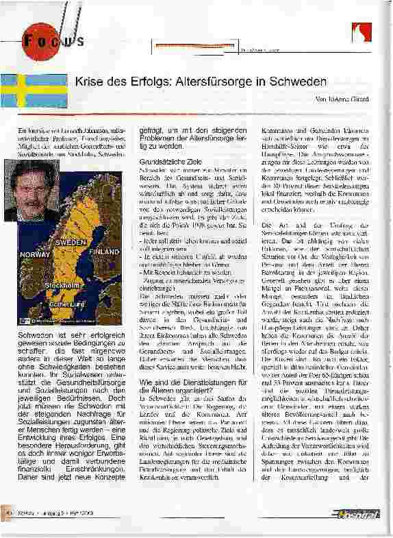 Vorschauseite 1: Krise des Erfolgs: Altersfürsorge in Schweden