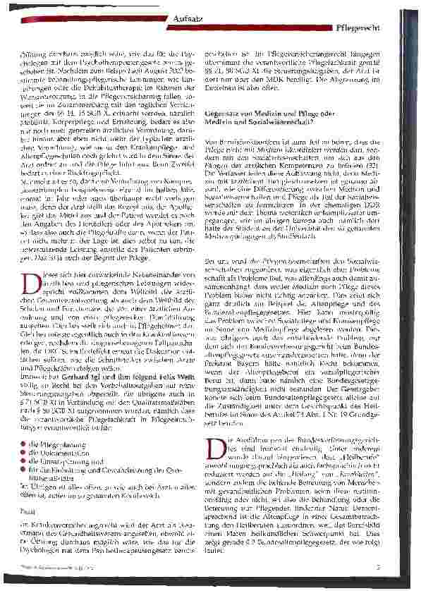 Vorschauseite 4: Bleibt Pflege immer ein Heilund Hilfsberuf? Verändert sich aufgrund neuer Rechtsprechung der Status der Pflegepersonen in Deutschland? - 1. Teil