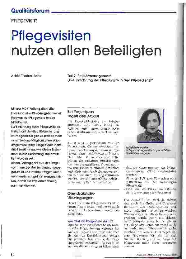 Vorschauseite 1: Pflegevisiten nutzen allen Beteiligten Teil 2: Projektmanagement