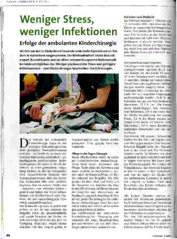 Vorschauseite 1: Weniger Stress, weniger Infektionen Erfolge der ambulanten Kinderchirurgie