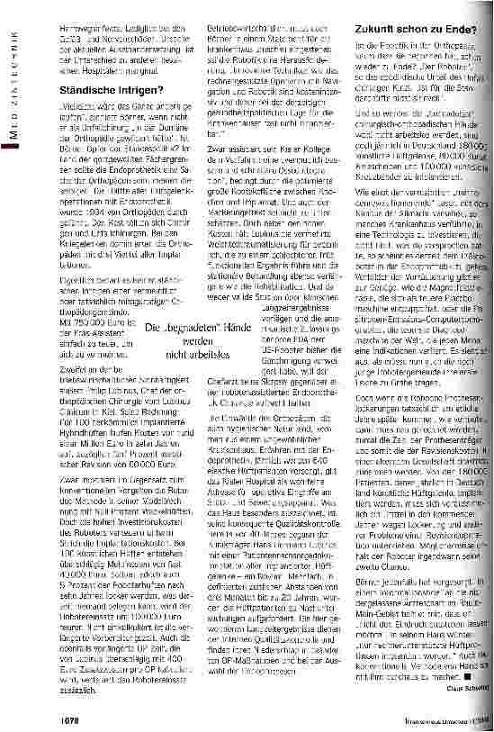 Vorschauseite 3: Hüftroboter in Misskredit Schwerer Stand für robotophile Chirurgen