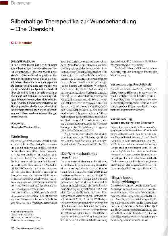 Vorschauseite 1: Silberhaltige Therapeutika zur Wundbehandlung - Eine Übersicht